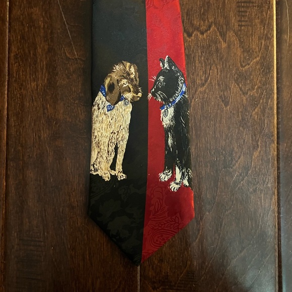 Dog Cat Black Red City One Hand Made Century Silk Co Tie - Picture 3 of 6